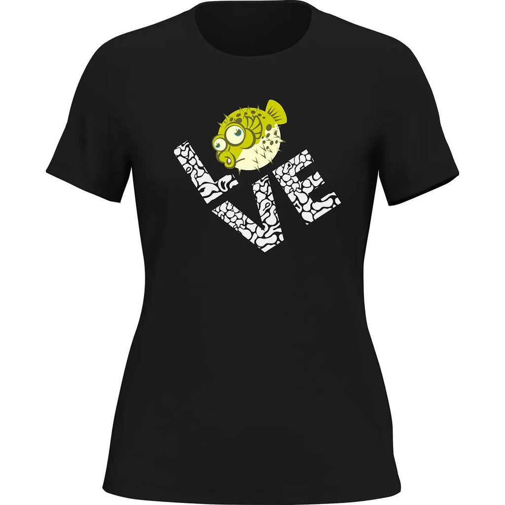 Love Fishing Green Blowfish Globe T-Shirt for Women