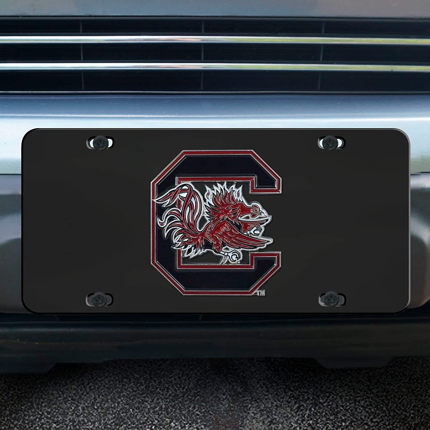 University of South Carolina Gamecocks Metal License Plate Tag Die Cast 3D Black Stainless Steel