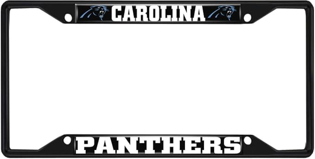 Carolina Panthers Black Metal License Plate Frame Tag Cover, 6x12 Inch, Pre-Drilled Holes, Officially Licensed