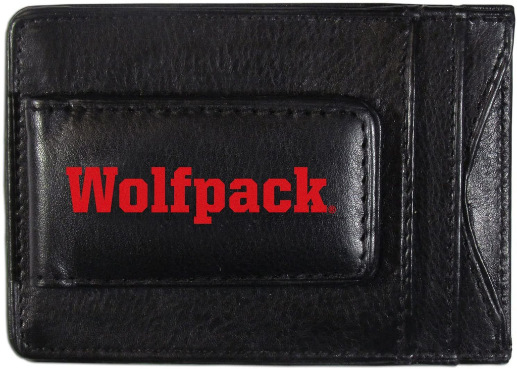 North Carolina State University Wolfpack Black Leather Wallet, Front Pocket Magnetic Money Clip, Printed Logo