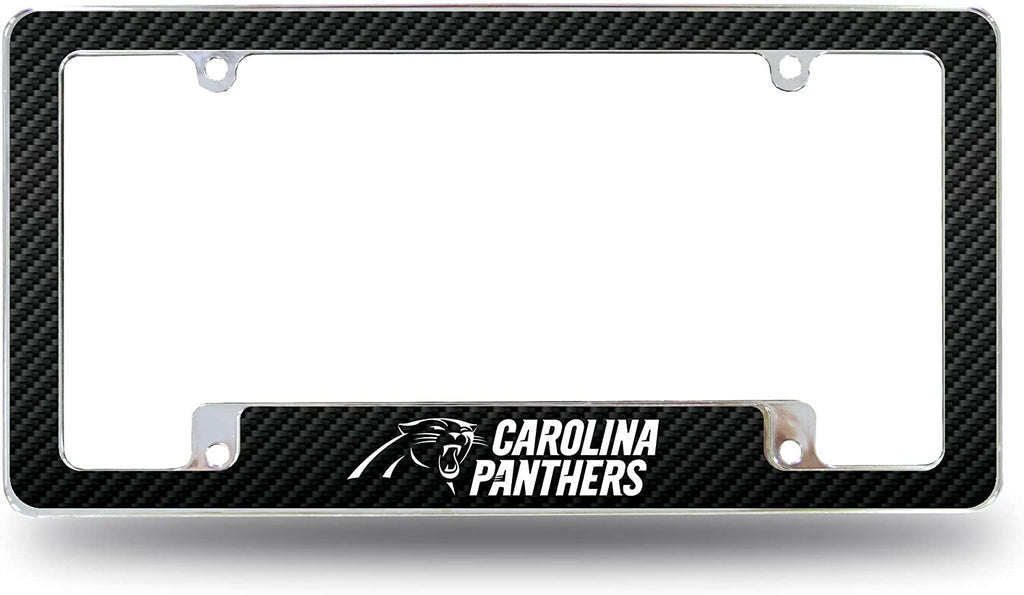 Carolina Panthers Metal License Plate Frame Chrome Tag Cover Carbon Fiber Design 6x12 Inch