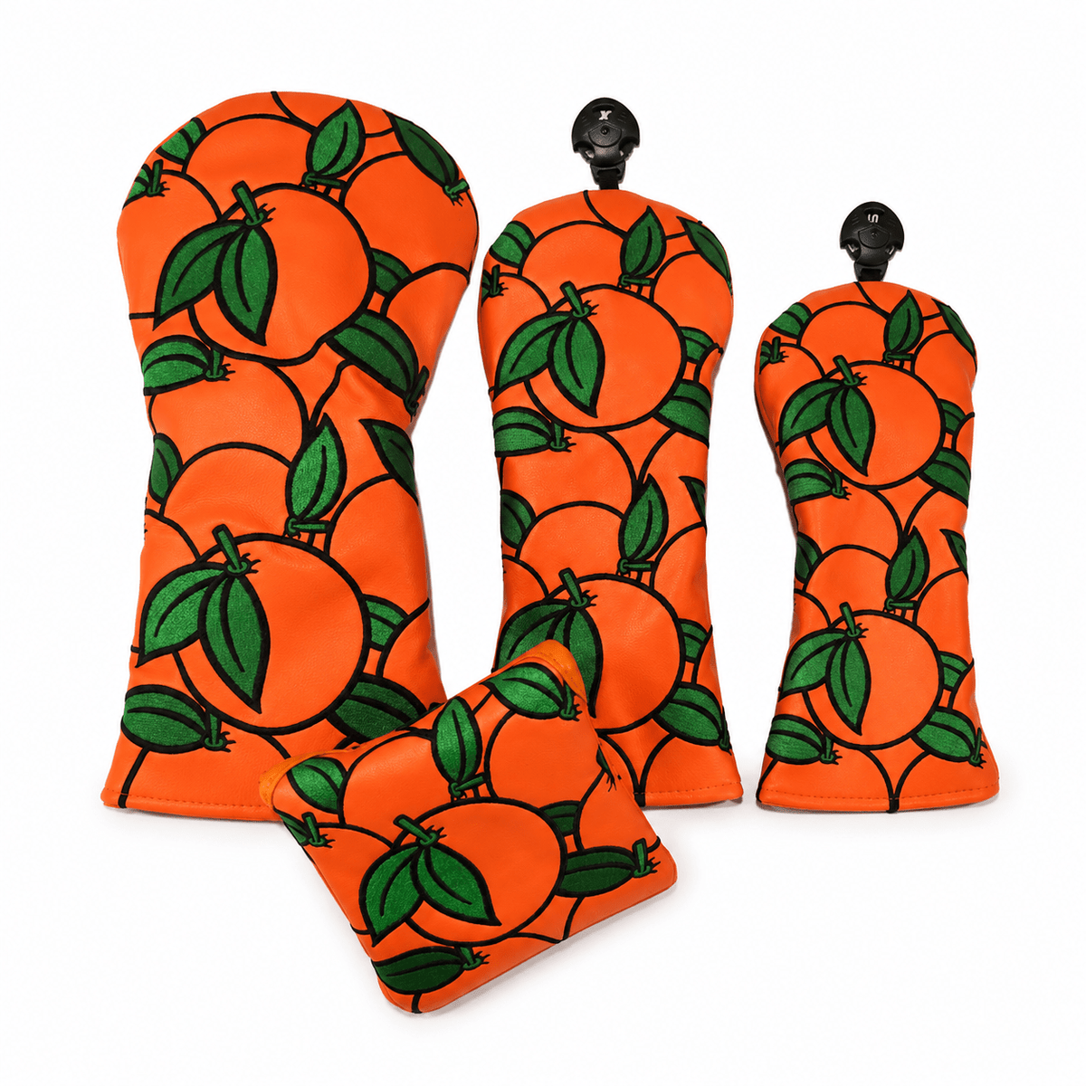 Orange Crush Headcover Set (Driver + Fairway + Hybrid) | Optional Mallet Putter Cover