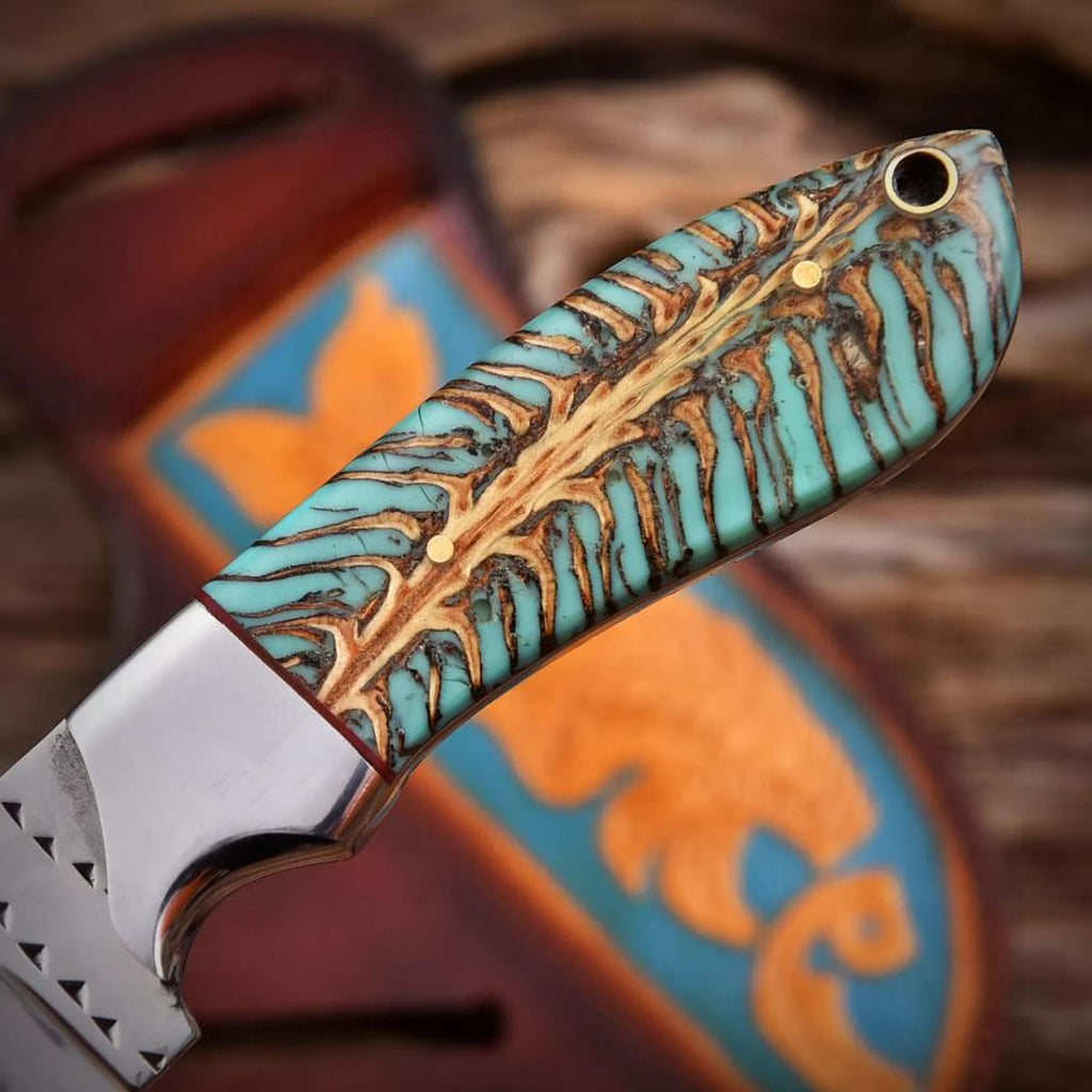 Cowboy Hunting Knife Rasp Steel Pinecone Handle