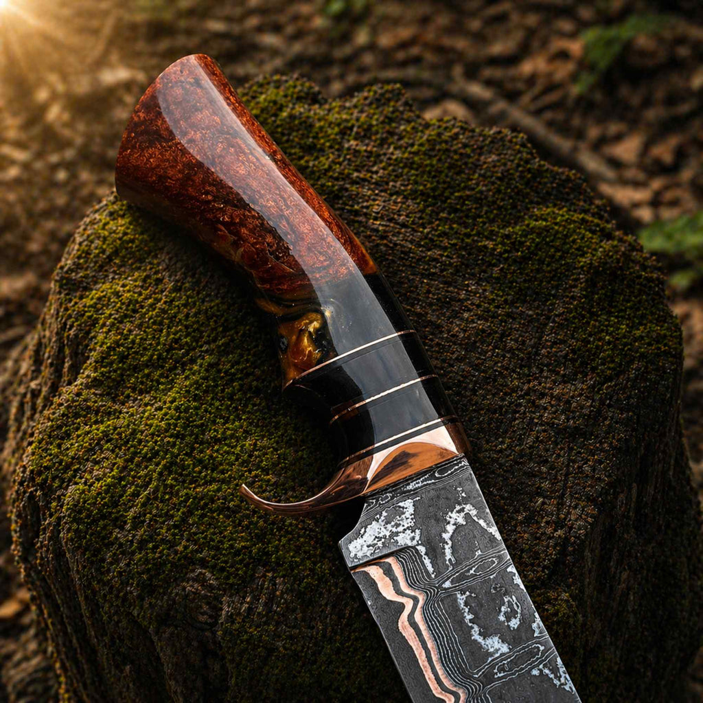 Copper Damascus Bowie Knife Handmade Copper Guard