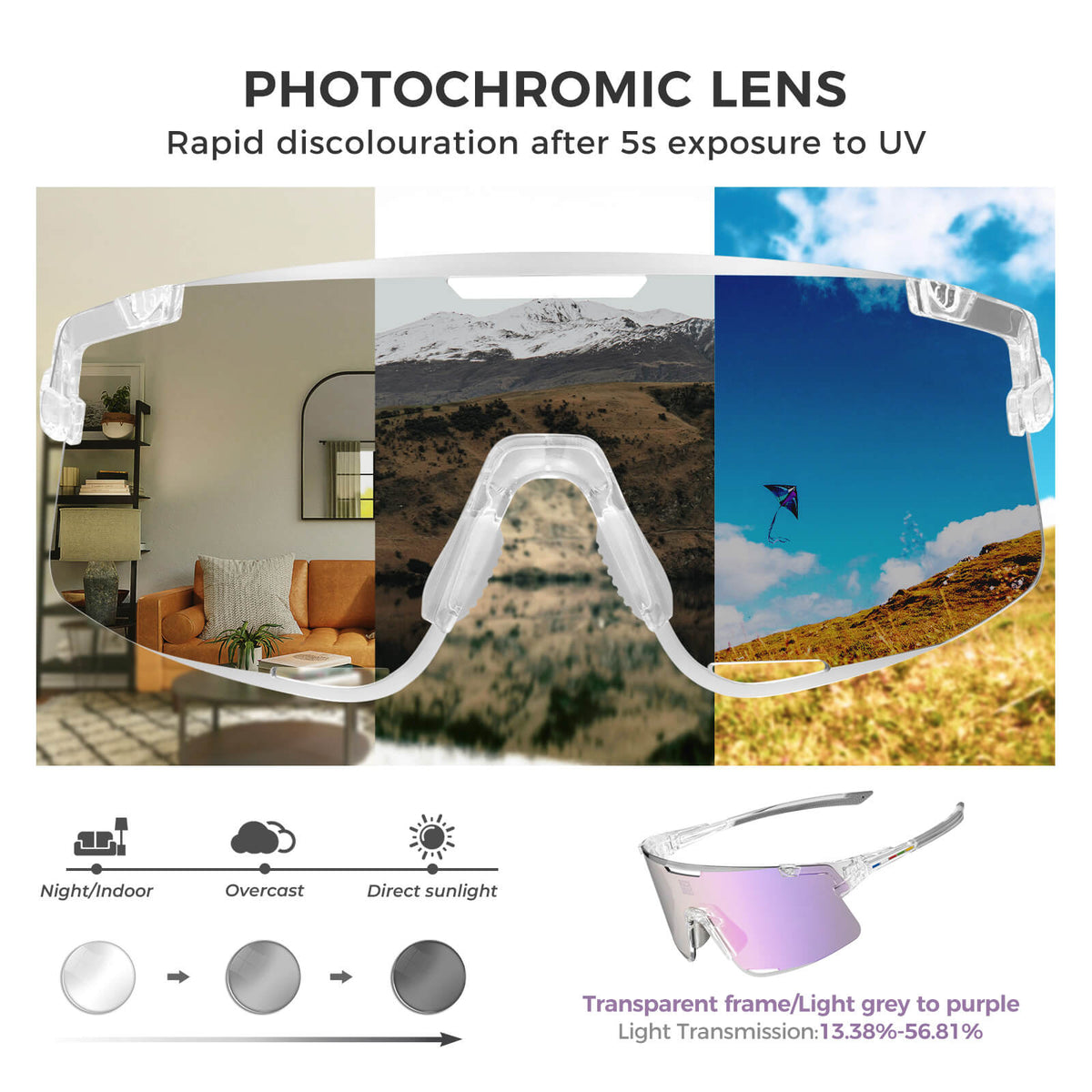 ROAD TO SKY BOUNDLESS Photochromic Cycling Glasses 3 Lens Set