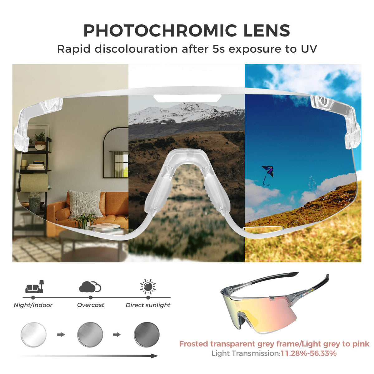 ROAD TO SKY BOUNDLESS Photochromic Cycling Glasses 3 Lens Set