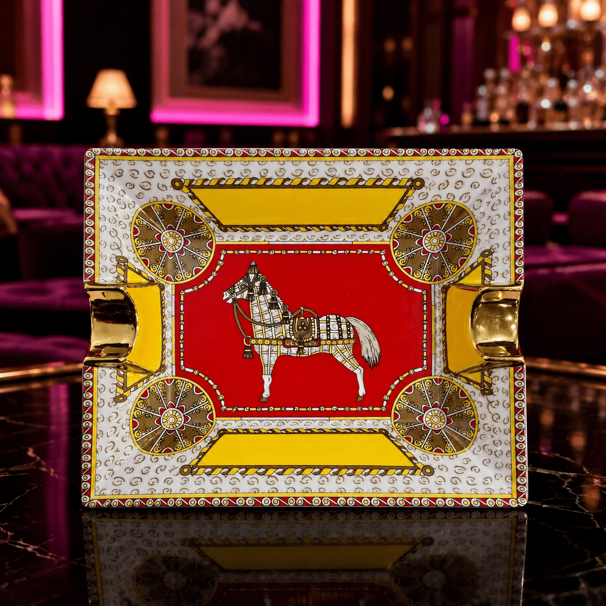 Royal Stable Ceramic Horse Ashtray Collection with Gold Accents