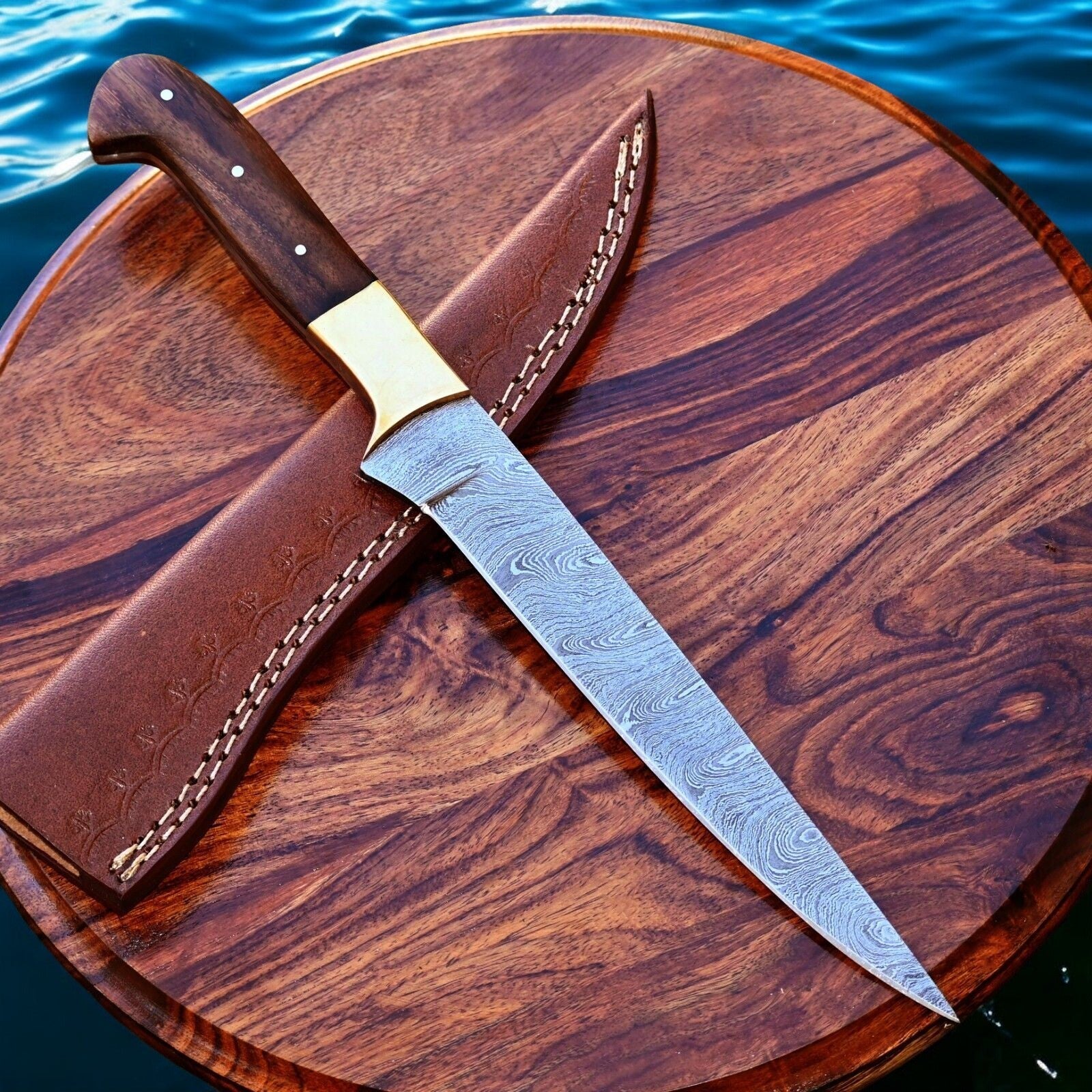 Handmade Damascus Fillet Knife – 12.5" Rosewood Handle