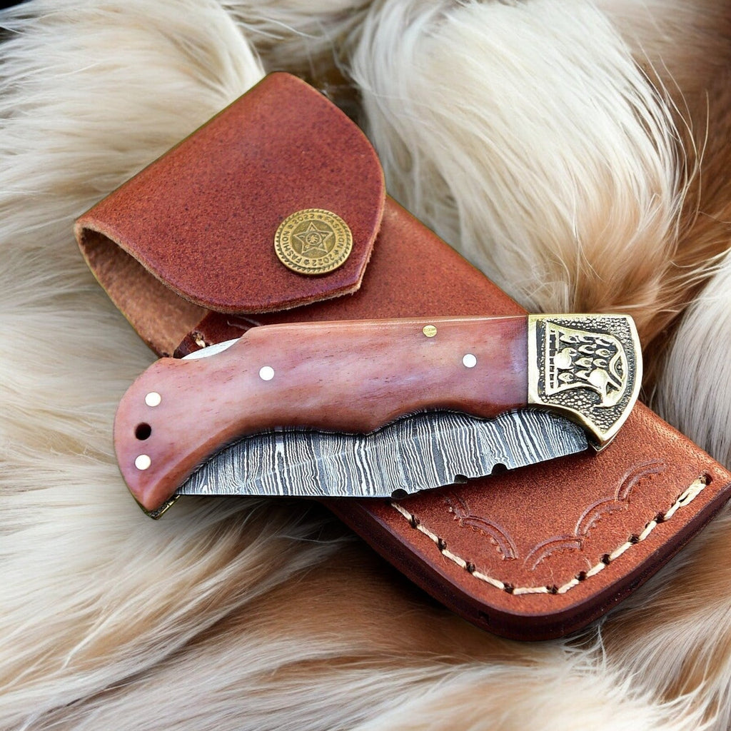 Custom Handmade Damascus Steel Pocket Clip Knife - 3" Blade