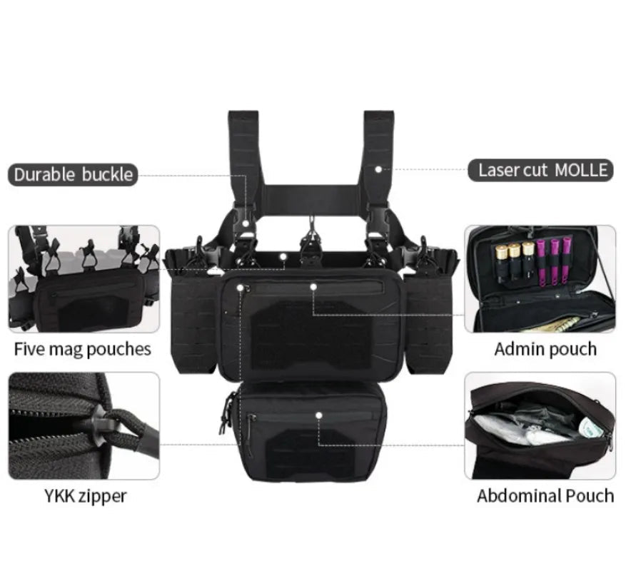 Signal & Steel Modular Mini Chest Rig – Adjustable MOLLE Micro Rig with Magazine Pouches
