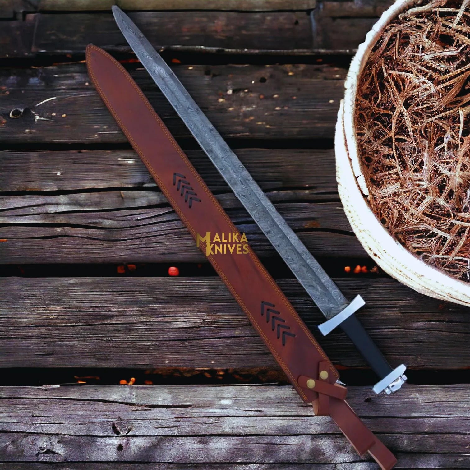 Ulfberht Damascus Viking Sword | Leather Sheath